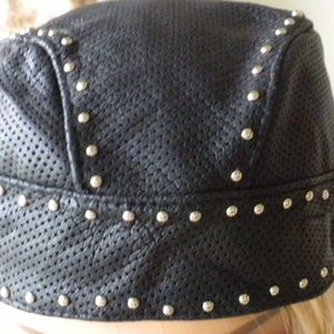 Studded Motorcycle Leather Mens or Women's Skull Cap Hat